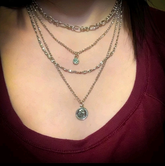 Silver chain Layered Necklace coin pendant statement boho Jewelry 💖2/$30 - Picture 12 of 15